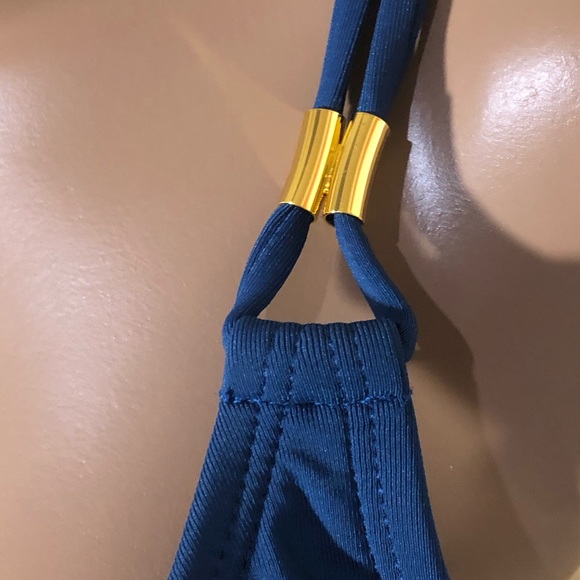 Rod Beattie BLEU Go For The Gold Scoop Neck Adj Goldtone Strap Tankini Swim Top - Picture 4 of 5